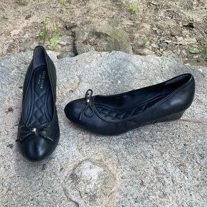 NEVER WORN Cole Haan Black Leather Wedges Size 6.5